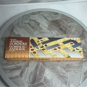 Vintage Wooden Animal Dominoes Set – 28 Pieces, Bilingual Box, Sealed